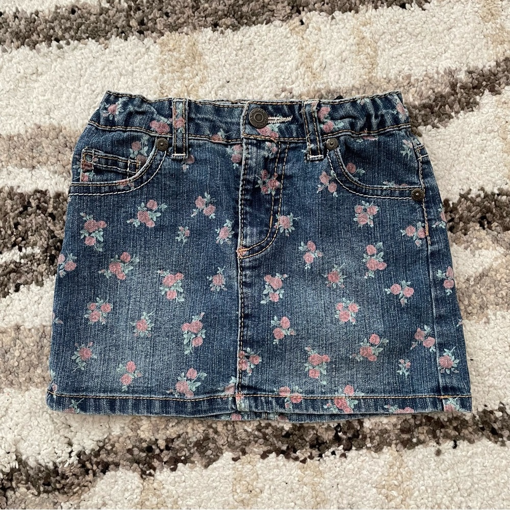 Girls Floral Jean Skirt - Picture 1 of 5